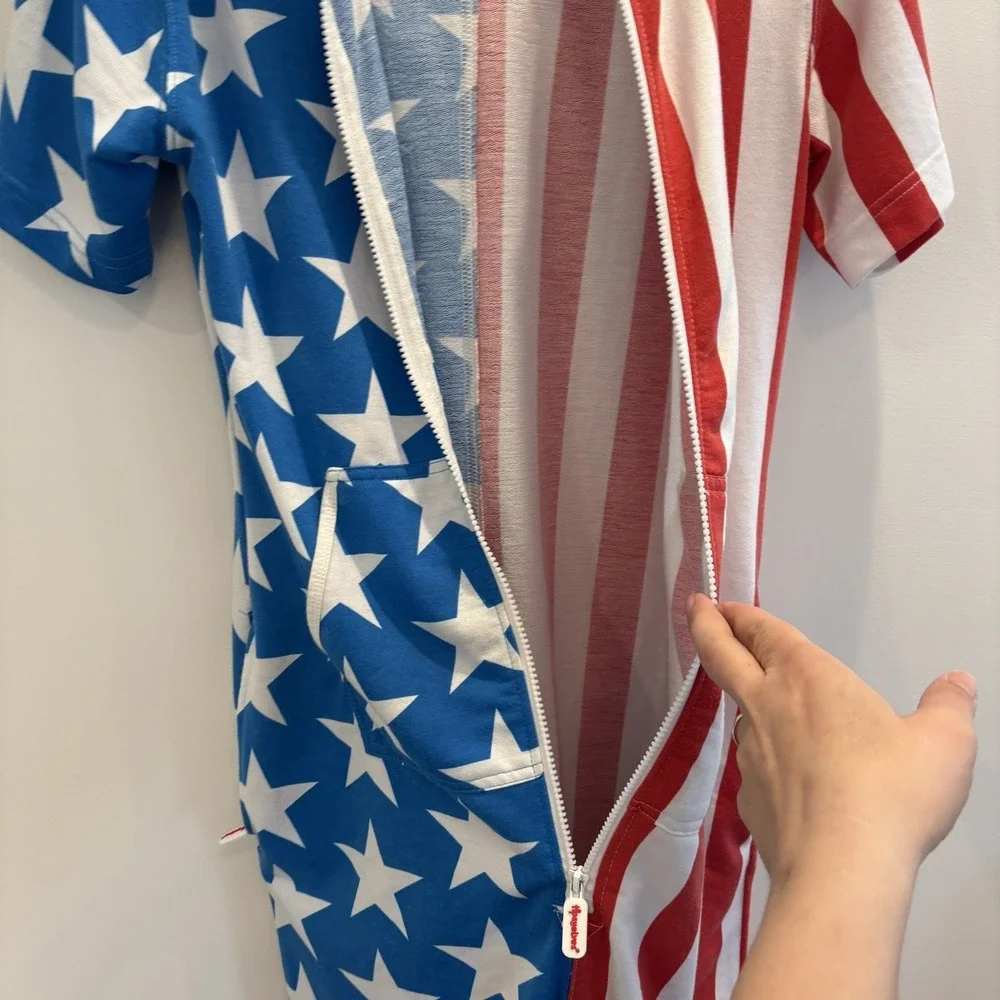 Tipsy Elves MEN'S Sz M‎ USA Hooded Fleece Patriotic American Flag Jumpsuit